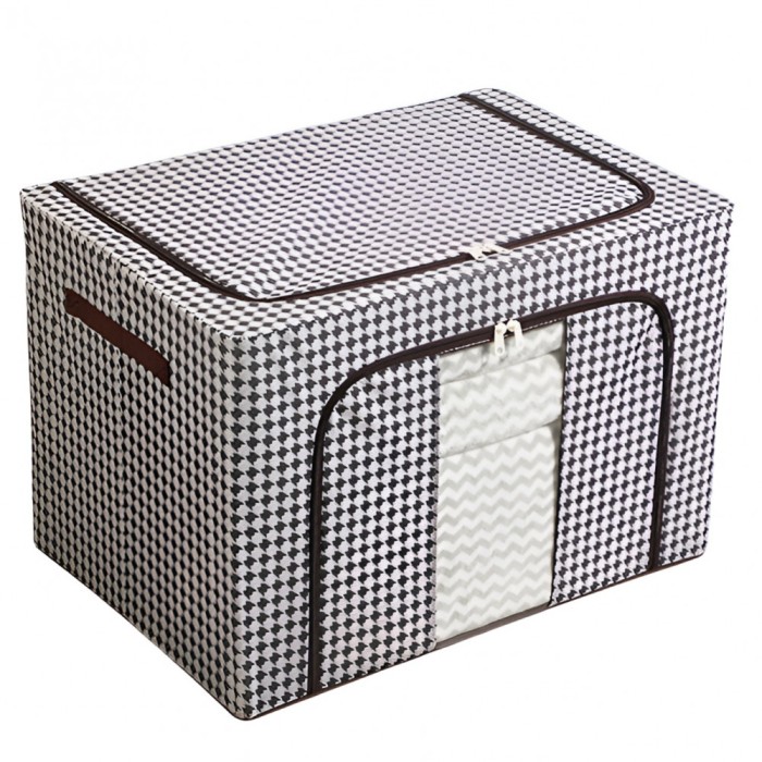 Cutie de depozitare pliabil&Auml; premium, 100l, material textil, cadru metalic, fermoar bidirec&Egrave;ional, fereastr&Auml; transparent&Auml;, design zebr&Auml;, alb-negr