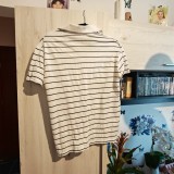 Tricou polo bărbați Lacoste original alb &icirc;n dungi &ndash; Stare excelentă