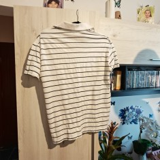 Tricou polo bărbați Lacoste original alb &icirc;n dungi &ndash; Stare excelentă