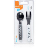 BabyOno Be Active Stainless Steel Spoon and Fork tac&acirc;muri Grey-White 12 m+ 2 buc