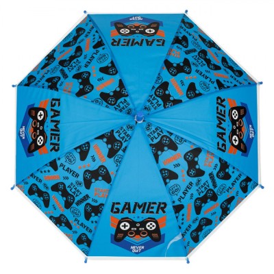 Umbrelă Copii, Model Gamer, Albastru, Deschidere Automată, Lungime 66cm foto