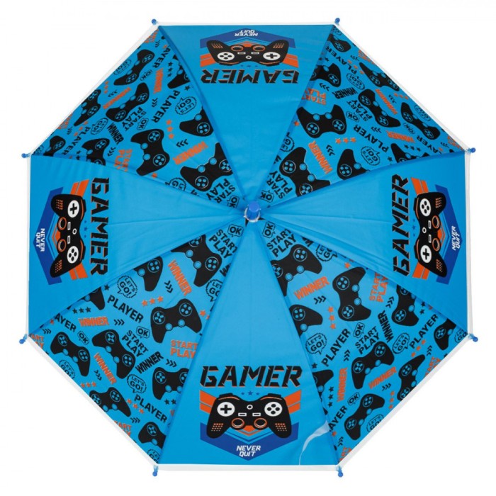 Umbrelă Copii, Model Gamer, Albastru, Deschidere Automată, Lungime 66cm