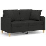 Cumpara ieftin Canapea cu 2 locuri cu pernute, negru, 120 cm, textil