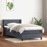 Cumpara ieftin Pat box spring cu saltea, gri &icirc;nchis, 90x210 cm, catifea