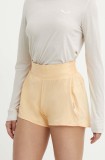 Helly Hansen pantaloni scurți outdoor Tech culoarea galben, neted, high waist, 48551