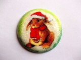 Magnet Frigider Iepure Craciun Ipsos, 7cm, Handmade - Magnet Rotund Decorativ Verde/Vernil