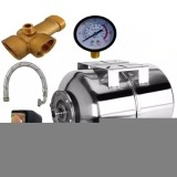 Kit accesorii hidrofor, vas expansiune 50L Inox, IBO Polonia, presostat, manometru, racord 5 cai bronz, furtun racord Inox cu cot 70cm