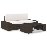 Set mobilier de gradina, 3 piese, maro, poliratan