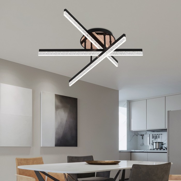 Lustra LED cu Telecomanda LT179/3BK, 41W, 3 Elemente, Lumina Rece/Clada/Neutra, Dimabila, Negru ModernLight Concept