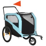 PawHut Remorcă Bicicletă pentru C&acirc;ini cu Două Intrări Buzunare Cadru Oțel Țesătură 170x77x90cm Albastru | Aosom Romania