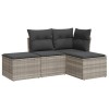 Set canapea de gradina cu perne, 4 piese, gri deschis poliratan