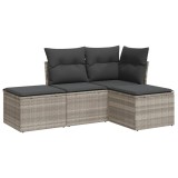 Set canapea de gradina cu perne, 4 piese, gri deschis poliratan