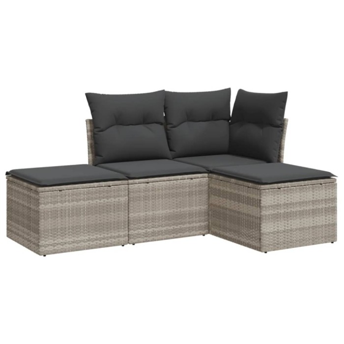 Set canapea de gradina cu perne, 4 piese, gri deschis poliratan