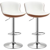 HOMCOM Set de 2 Taburet de Bar Design Contemporan &Icirc;nălțime scaun reglabilă 64-85 cm rotativ 360&deg; acoperire sintetică Crem Imitație Lemn | Aosom Romani