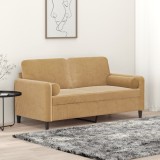 Cumpara ieftin Gossi canapea cu 2 locuri cu pernute, maro, 140 cm, catifea