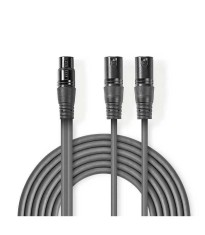 Cablu audio balansat stereo 2x XLR 3-pini tata - XLR 3-pini mama 1.5m gri Nedis