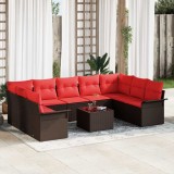vidaXL Set de canapele pentru grădină cu pernă 10 pcs Maro Rattan poli 3354203