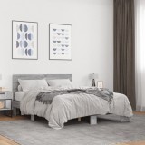 VidaXL Cadru de pat, gri sonoma, 135x190 cm, lemn prelucrat și metal 3280210