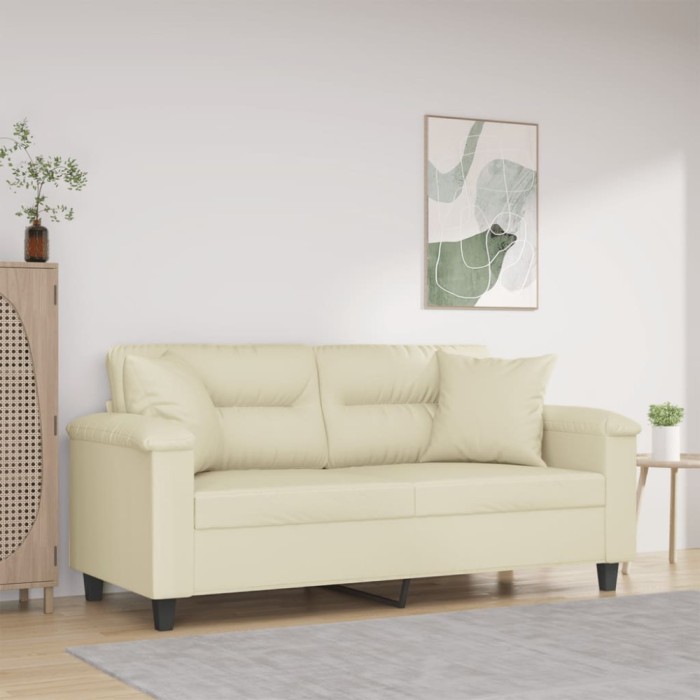 vidaXL Canapea cu 2 locuri cu pernuțe, crem, 140 cm, piele ecologică 3200989