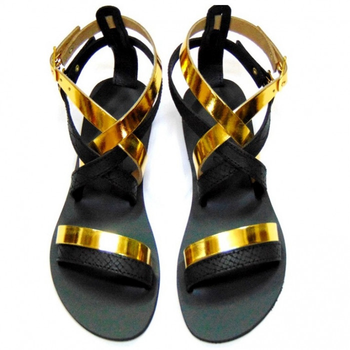 Sandale de Dama Mykonos Negre Aurii