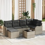 Set canapea gradina Gossi 7 piese perne gri poliratan, canapea gradina Gossi 2 locuri storage &amp; perne gri deschis poliratan
