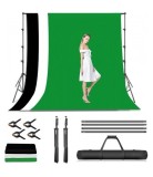 Cumpara ieftin Kit studio foto, suport fundal reglabil 2x3m, clesti inclusi + 3 panze de fundal multicolore 2x3m