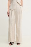 Hoss Intropia pantaloni din amestec de in femei, culoarea bej, lat, high waist, 6549013