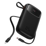 Baseus - Power Bank Qpow Pro+ (P10055003113-00) - Lightning, 2x Type-C, USB, 22.5W, 10000mAh, Cable Type-C, 30cm - Black