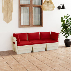 Canapea de gradina din paleti, 3 locuri, cu perne, lemn molid GartenMobel Dekor