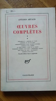Antonin Artaud - Oeuvres Completes (Opere complete vol.1, 1976) scrisori teatru primele poeme si proze avangarda suprarealism modern teatrul cruzimii foto
