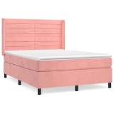 Cumpara ieftin Pat box spring cu saltea, roz, 140x200 cm, catifea