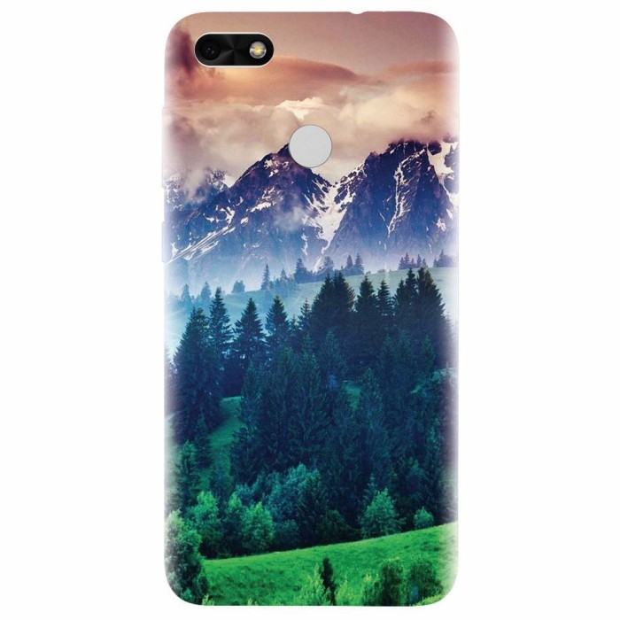 Husa silicon pentru Huawei P9 Lite, Forest Hills Snowy Mountains And Sunset Clouds Husa silicon pentru Huawei P9 Lite, Forest Hills Snowy Mountains And Sunset Clouds