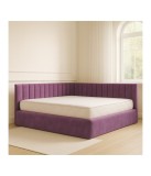 Pat Tapitat De Colt Figo Mov Catifea Premium + Saltea Lux Ortopedica 140x200cm