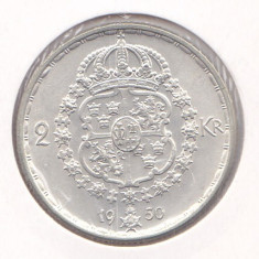 Moneda Suedia 2 Kronor 1950 - KM#815 aUNC ( argint , in holder )
