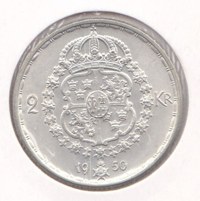 Moneda Suedia 2 Kronor 1950 - KM#815 aUNC ( argint , in holder ) foto