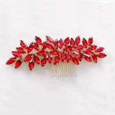 Accesoriu par auriu, stil pieptene, cu pietre rosii, Red Passion foto