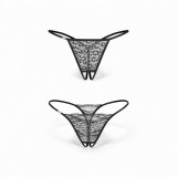 Set 2 chiloți sexy OBSESSIVE Bianca, design crotchless, model dantelă și animal print, culoare negru, mărime S/M