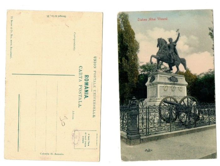 Bucuresti 1910(aprox.) - Statuia Mihai Viteazul, ilustrata necir