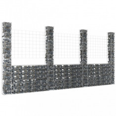 vidaXL Coș gabion în formă de U cu 4 stâlpi, 380x20x200 cm, fier