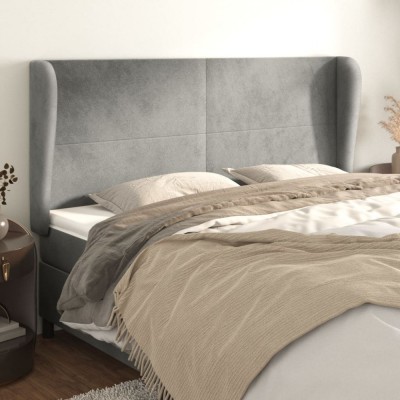 vidaXL Tăblie de pat cu aripioare gri deschis 163x23x118/128cm catifea 3117730 foto