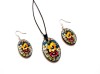 Set bijuterii , pandantiv si cercei cu panselute , set lemn cu model floral 40335