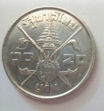 SV * Thailanda 20 BAHT 1963 * ARGINT * Regele RAMA IX A 36-a Aniversare * AUNC+, Asia, Circulata