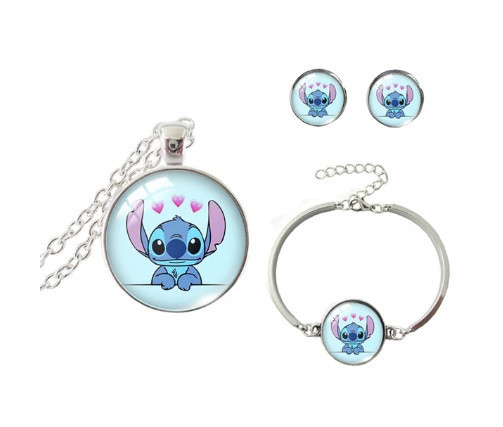 Set colier/ lantisor cu pandantiv + bratara + cercei Lilo si Stitch