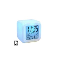 Ceas Multifunctional pentru Birou si Noptiera, CBD CORAL BEST DEALS, Digital, cu Termometru si Alarma, Iluminare LED 8 culori Disponibile, Dimensiuni