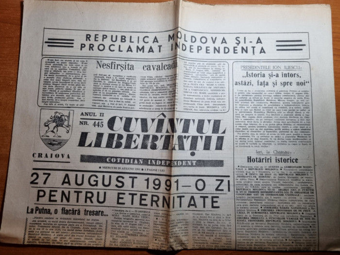 cuvantul libertatii 28 august 1991-republica moldova si-a proclamat independenta