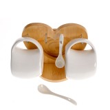 Set 2 cesti cu lingurite si suport din bambus in forma de inima 200 ml