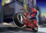 Fototapet Spiderman Motocicleta 160x115cm, Vinil Panza, Inclus Adeziv, Decor Camera Copii, Tapet Marvel
