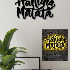 Decoratiune luminoasa LED, Hakuna Matata, MDF, 60 LED-uri, Galben