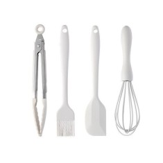 Set 4 Ustensile de Bucatarie, Cyrax, din Silicon+Inox, Termorezistente, Antiaderente, 20 x 15 x 4 cm, Alb Ivory foto