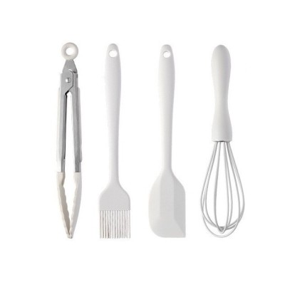 Set 4 Ustensile de Bucatarie, Cyrax, din Silicon+Inox, Termorezistente, Antiaderente, 20 x 15 x 4 cm, Alb Ivory foto